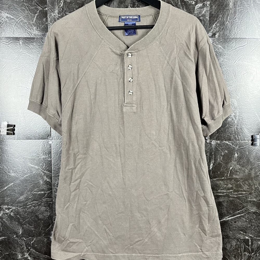 Fruit of the Loom Men's Green Vtg Henley Shirt Medium -Flaws